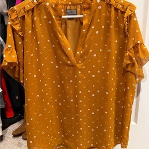 J. Crew Point Sur Mustard Polka Dot Ruffle Blouse